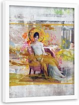 Foto in frame , Vrouw op stoel , Historisch Tafereel , 70x100cm , Multikleur , wanddecoratie