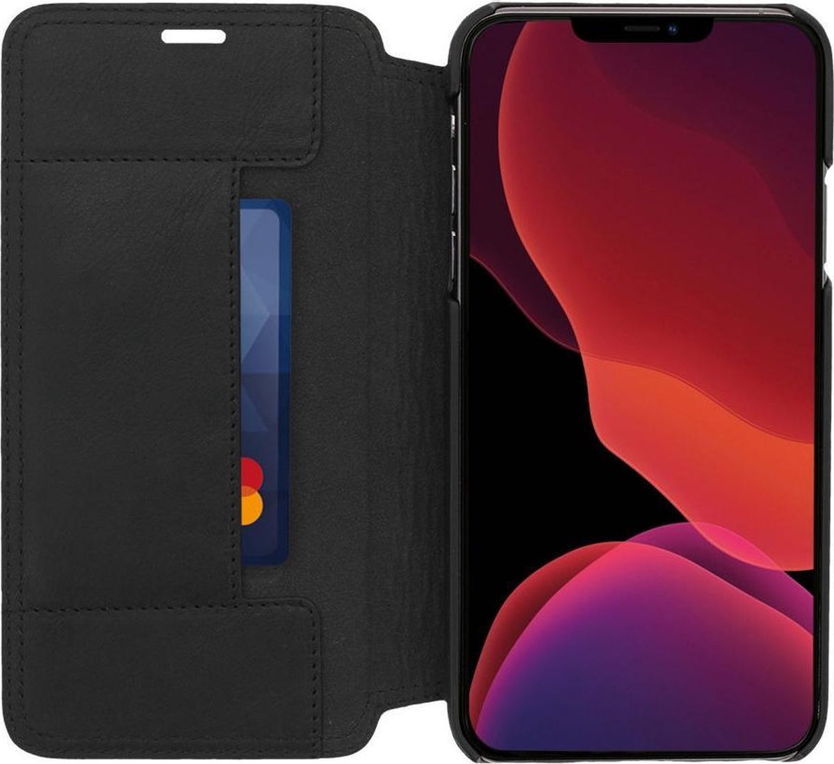 Minim Apple iPhone 12 Pro Max Hoesje Echt Leer Book Case Zwart