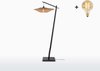 Vloerlamp - KALIMANTAN - Zwart Bamboe Voetstuk - Medium Kap - Met LED-lamp