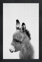 JUNIQE - Poster met houten lijst Ezel zwart-wit foto -13x18 /Grijs &
