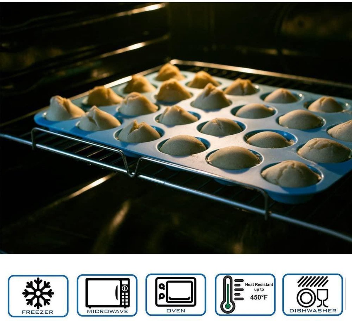 Siliconen Muffinvorm - Siliconen Bakvorm - Muffin Bakvorm Siliconen – Siliconen Cupcake Vormpjes - Muffin Bakblik – Muffin Bakplaat – 24 Vormpjes – Lichtblauw – foto 5