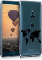 kwmobile telefoonhoesje voor Sony Xperia XZ3 - Hoesje voor smartphone in zwart / transparant - Wereldkaart design