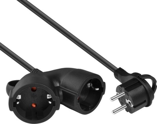 Rallonge électrique | Câble de rallonge | 2x Schuko | Noir | 10 mètres | Allteq
