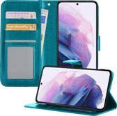 Hoesje Geschikt voor Samsung S21 Plus Hoesje Book Case Hoes Wallet Cover - Hoes Geschikt voor Samsung Galaxy S21 Plus Hoesje Bookcase Hoes - Turquoise