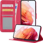 Hoesje Geschikt voor Samsung S21 Hoesje Book Case Hoes Portemonnee Cover Walletcase - Hoes Geschikt voor Samsung Galaxy S21 Hoes Bookcase Hoesje - Roze