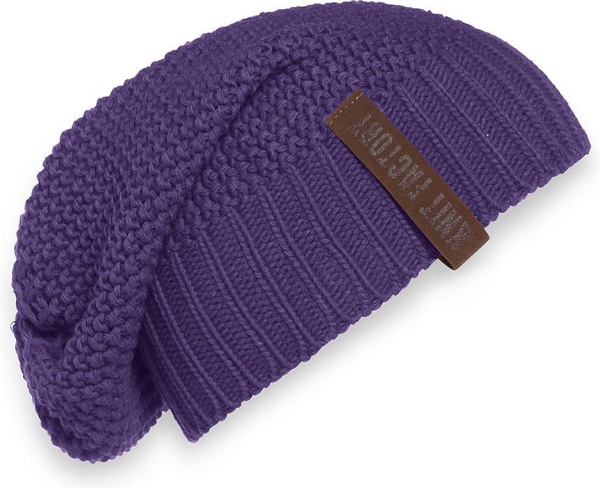 Knit Factory Coco Gebreide Muts Heren & Dames - Sloppy Beanie hat - Purple - Warme paarse Wintermuts - Unisex - One Size