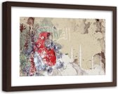 Foto in frame , Vrouw met rode omslagdoek ,120x80cm , multikleur , wanddecoratie