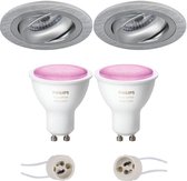 PHILIPS HUE - LED Spot Set GU10 - White and Color Ambiance - Bluetooth - Luxino Alpin Pro - Inbouw Rond - Mat Zilver - Kantelbaar Ø92mm