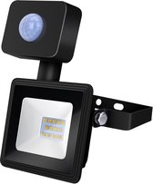 LED Bouwlamp 10 Watt met Sensor - LED Schijnwerper - Igan Sunny - Natuurlijk Wit 4000K - Waterdicht IP65 - Mat Zwart - Aluminium