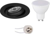 LED Spot Set - Primux Delton Pro - GU10 Fitting - Dimbaar - Inbouw Rond - Mat Zwart - 6W - Helder/Koud Wit 6400K - Kantelbaar - Ø82mm