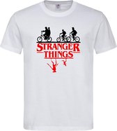 Wit T shirt met Zwart / rood "Stranger Things"  logo / tekst maat L