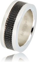 My Bendel - Unieke brede ring zilver - zwart - Brede ring zilver met zwart geweven structuur - Met luxe cadeauverpakking