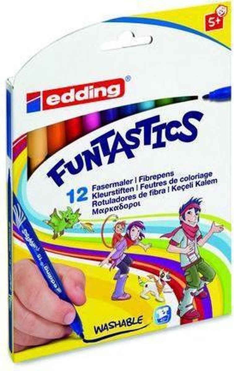 edding 15 FUNTASTICS - kleurstiften voor kinderen - set van 12 - felle kleuren - 1 mm dunne punt - voor kleurplezier op lichtgekleurd papier en karton - afwasbaar van huid en textiel - zomervakantie - kindercadeau — afbeelding 5