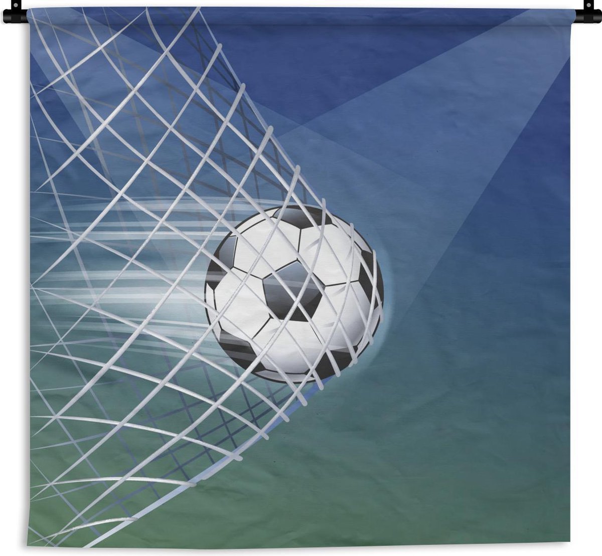 Wandkleed Voetbal illustratie - Een illustratie van een voetbal in het net Wandkleed katoen 180x180 cm - Wandtapijt met foto