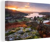 Canvas Schilderij Ondergaande zon bij Lake District - 30x20 cm - Wanddecoratie
