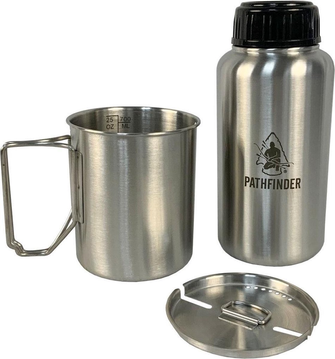 Pathfinder RVS Drinkfles 1 L + Drinkbeker 0,75 L met deksel