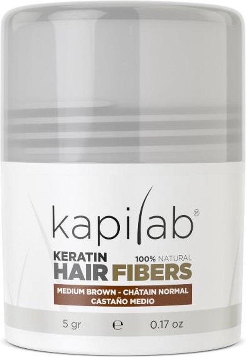 Kapilab Keratine Volumepoeder Middenbruin - Geeft volume aan het haar - Verbergt haaruitval - 100% natuurlijk - 5 gram