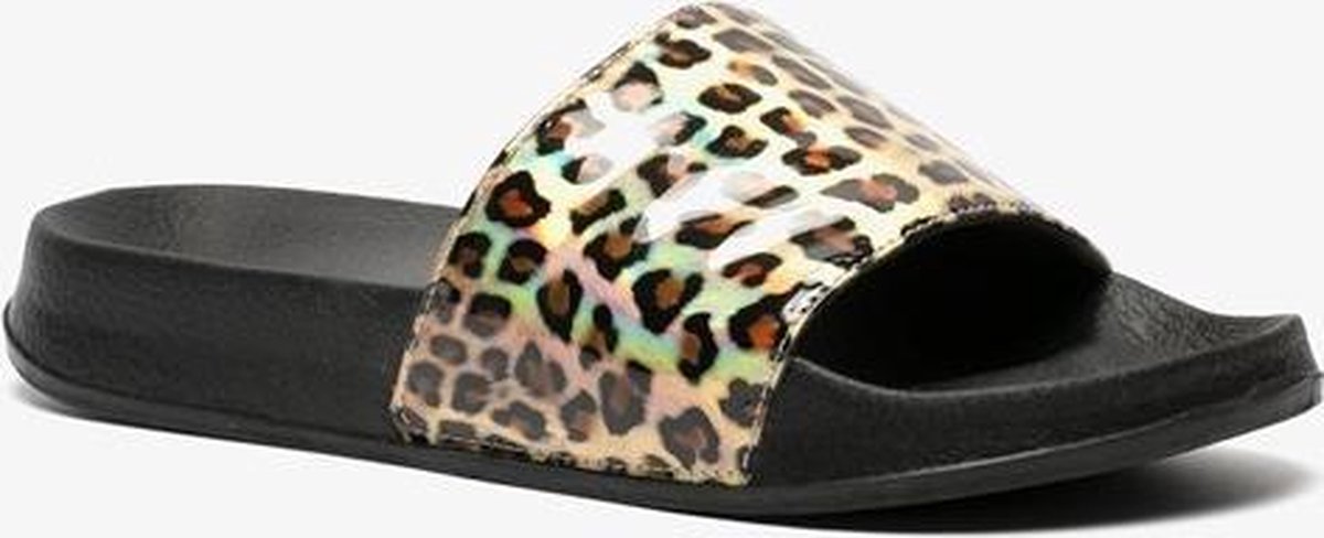 Scapino Dames badslippers met luipaardprint Zwart - Schoenen.nl