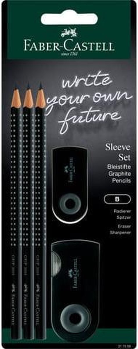 Faber Castell Schrijfset FC Grip 2001 - en Sleeve set zwart. 3x grip