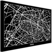 Schilderij Map van Parijs, Paris, 2 maten, zwart-wit, Premium print