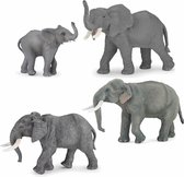 Plastic speelgoed figuren setje olifanten familie van 4x stuks - Diverse dieren formaten van 10 tot 16 cm