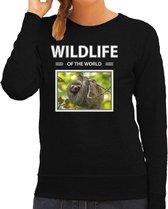 Dieren foto sweater Luiaard - zwart - dames - wildlife of the world - cadeau trui Luiaarden liefhebber XS