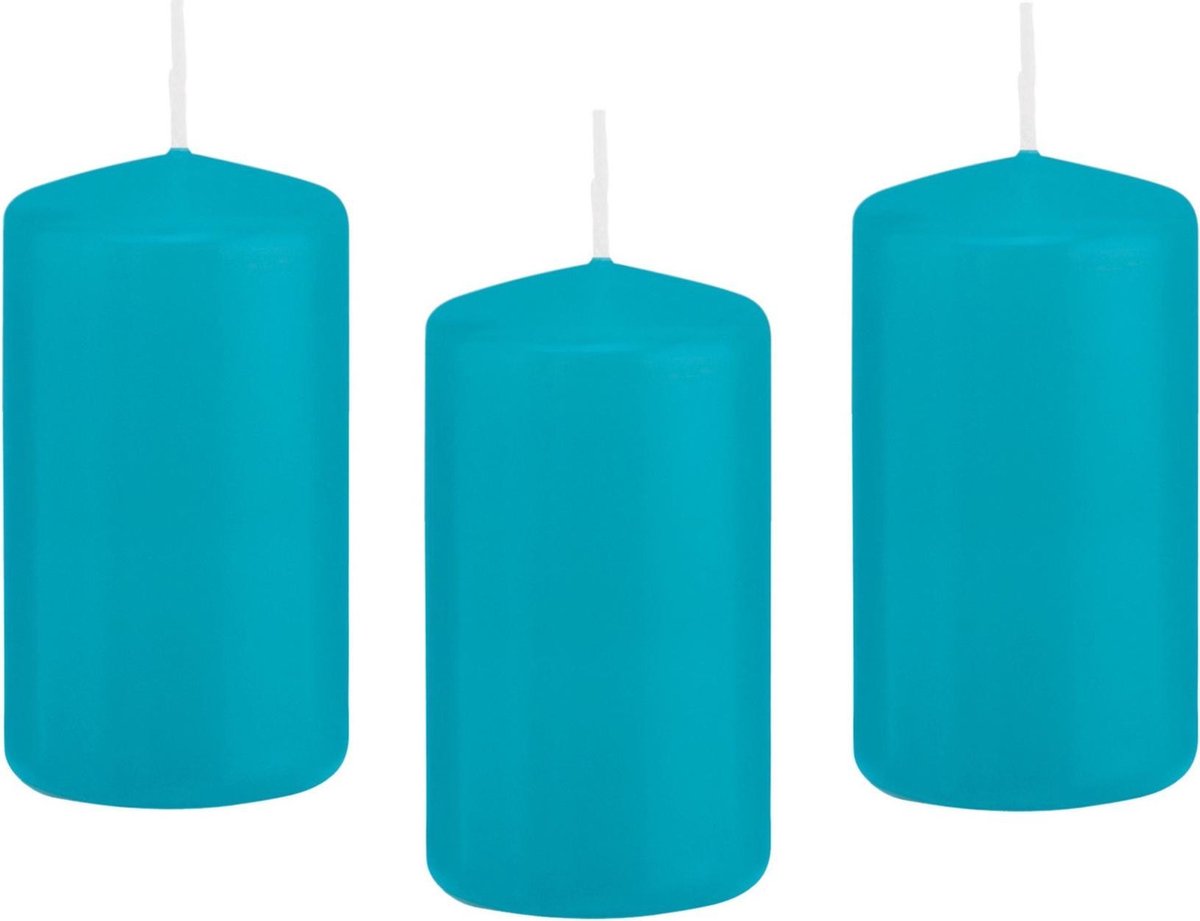 Trend Candles 12x Turquoise blauwe cilinderkaarsen stompkaarsen 5 x 10 cm 23 branduren Geurloze kaarsen turkoois blauw Woondecoraties