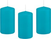 12x Turquoise blauwe cilinderkaarsen/stompkaarsen 5 x 10 cm 23 branduren - Geurloze kaarsen turkoois blauw - Woondecoraties