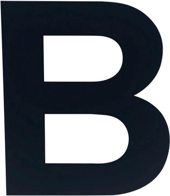 Zwart, modern huisnummer 'B' van RVS, 15 cm hoog.