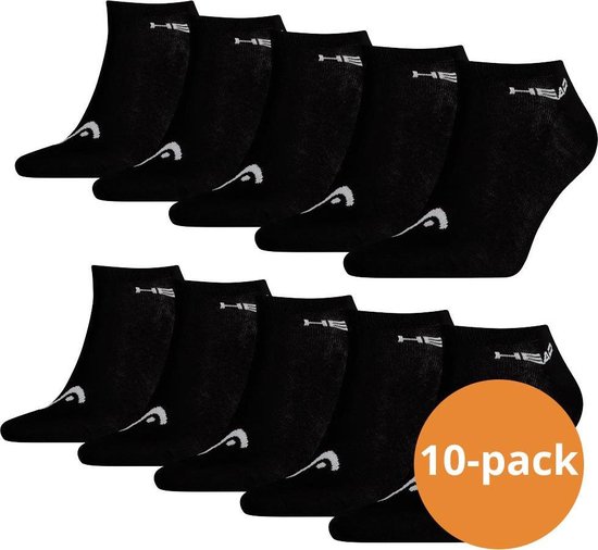 HEAD Sneaker Sokken - 10 paar sneakersokken - Unisex - Zwart - Maat 35/38