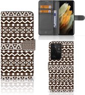 Bookcase Geschikt voor Samsung Galaxy S21 Ultra Hoesje Aztec Brown