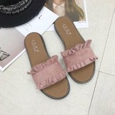 Lotus Leaf Edge Beach Flat Bottom Sandals Slippers, maat: 36 (roze)