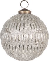 Clayre & Eef Kerstbal Ø 10 cm Zilverkleurig Glas Rond Kerstboomversiering Kerstversiering