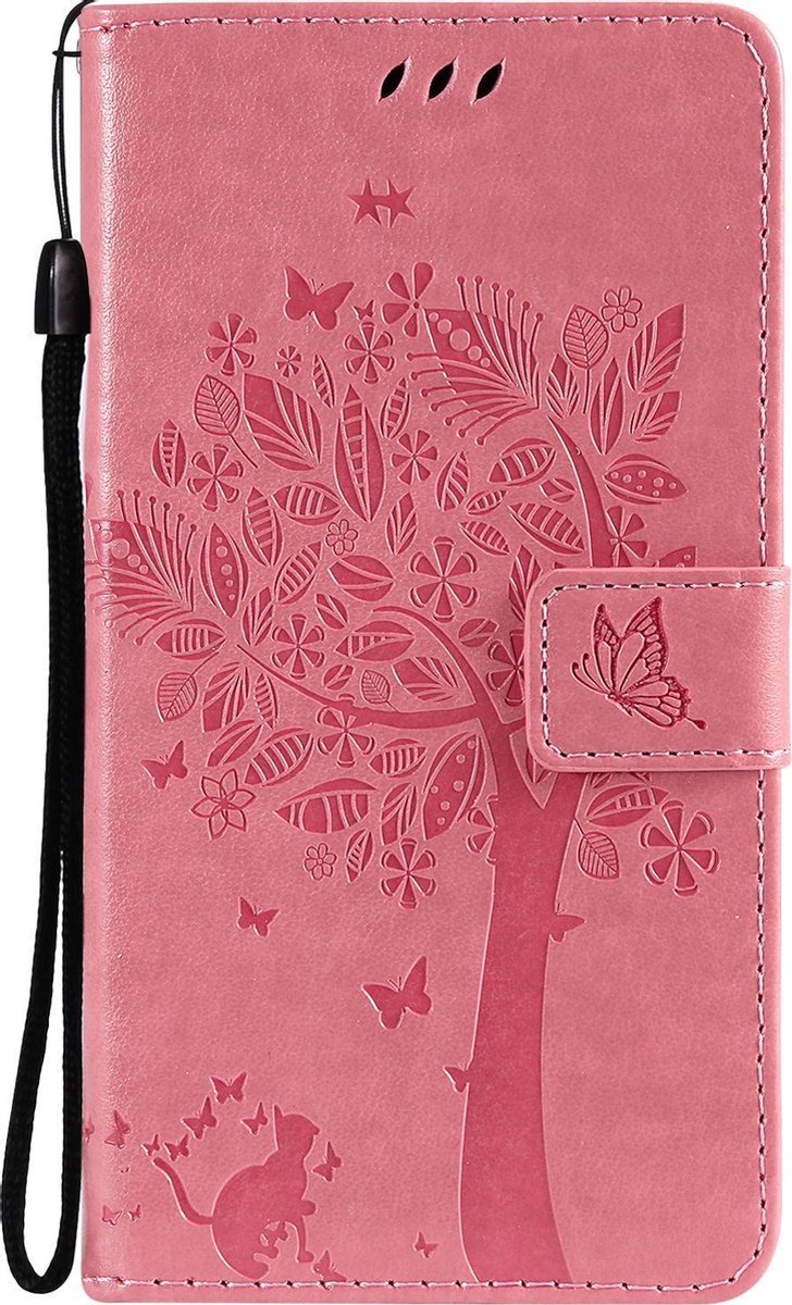 Mobigear Telefoonhoesje geschikt voor Samsung Galaxy S21 Hoesje | Mobigear Tree Bookcase Portemonnee | Pasjeshouder voor 2 Pasjes | Telefoonhoesje voor Pinpas / OV Kaart / Rijbewijs - Magenta