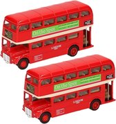 2x stuks modelauto London Bussen rood 12 cm - speelgoed auto bussen schaalmodel