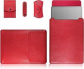 4 in 1 laptop PU lederen tas + powerbag + kabelbinder + muistas voor MacBook 13 inch (rood)