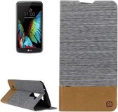 LG K10 Canvas patroon PU + TPU horizontale lederen flip case met houder en kaartsleuven (grijs)