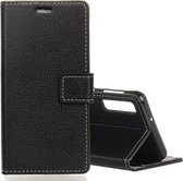 Litchi Texture horizontale lederen flip-hoes voor Galaxy A7 (2018), met houder en kaartsleuven en portemonnee (zwart)