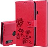 Rose reliëf horizontale flip PU lederen hoes voor Huawei Honor 8A / Y6 2019, met houder & kaartsleuven en portemonnee (rood)