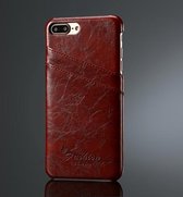 Fierre Shann Retro Oil Wax Texture PU lederen hoes voor iPhone 8 Plus & 7 Plus, met kaartsleuven (bruin)