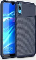 Carbon Fiber Texture Shockproof TPU Case voor Huawei Enjoy 9 (blauw)