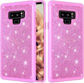 Glitter poeder contrast huid schokbestendig siliconen + pc beschermhoes voor Galaxy Note9 (roze)
