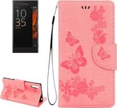 Voor Sony Xperia XZ Power Butterflies Embossing Horizontale Flip Leren Case met Houder & Kaartsleuven & Portemonnee & Lanyard (Roze)