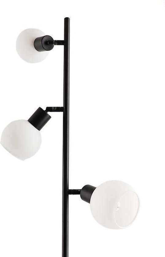 Remaisnil Staande lamp, moderne vloerlamp van metaal/glas in zwart/rookglas/helder, staande lamp met kap van glas ( 15 cm), met voetschakelaar op de kabel, 3 x G9, zonder lampen
