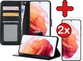 Samsung S21 Plus Hoesje Book Case Met 2x Screenprotector - Samsung Galaxy S21 Plus Case Wallet Hoesje Met 2x Screenprotector - Zwart