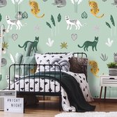 Behang Jungle cats -green grey 350 x 280 cm (b x h)