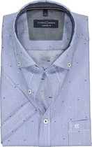 Casa Moda Sport Comfort Fit overhemd - korte mouw - blauw met wit gestreept met dessin (contrast) - Strijkvriendelijk - Boordmaat: 53/54