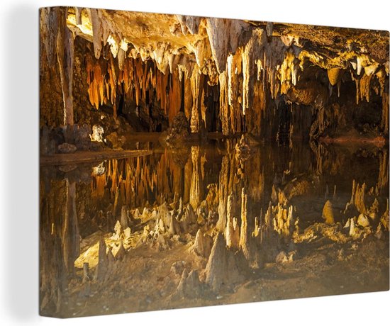 Canvas Schilderij Gouden stalactieten in Ohio Caverns - 120x80 cm - Wanddecoratie