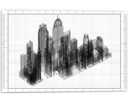 Forex - Bouwtekening van Gebouwen - 60x40cm Foto op Forex