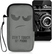 kwmobile hoesje voor smartphone M - 5,5" - Imitatieleer in grijs - Don't Touch My Phone design - 15,2 x 8,3 cm groot